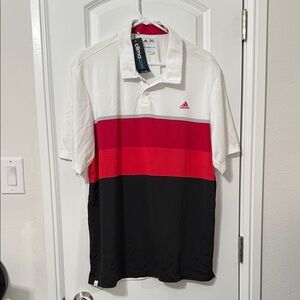 Adidas Men's White, Red, and Black Polo Shirt